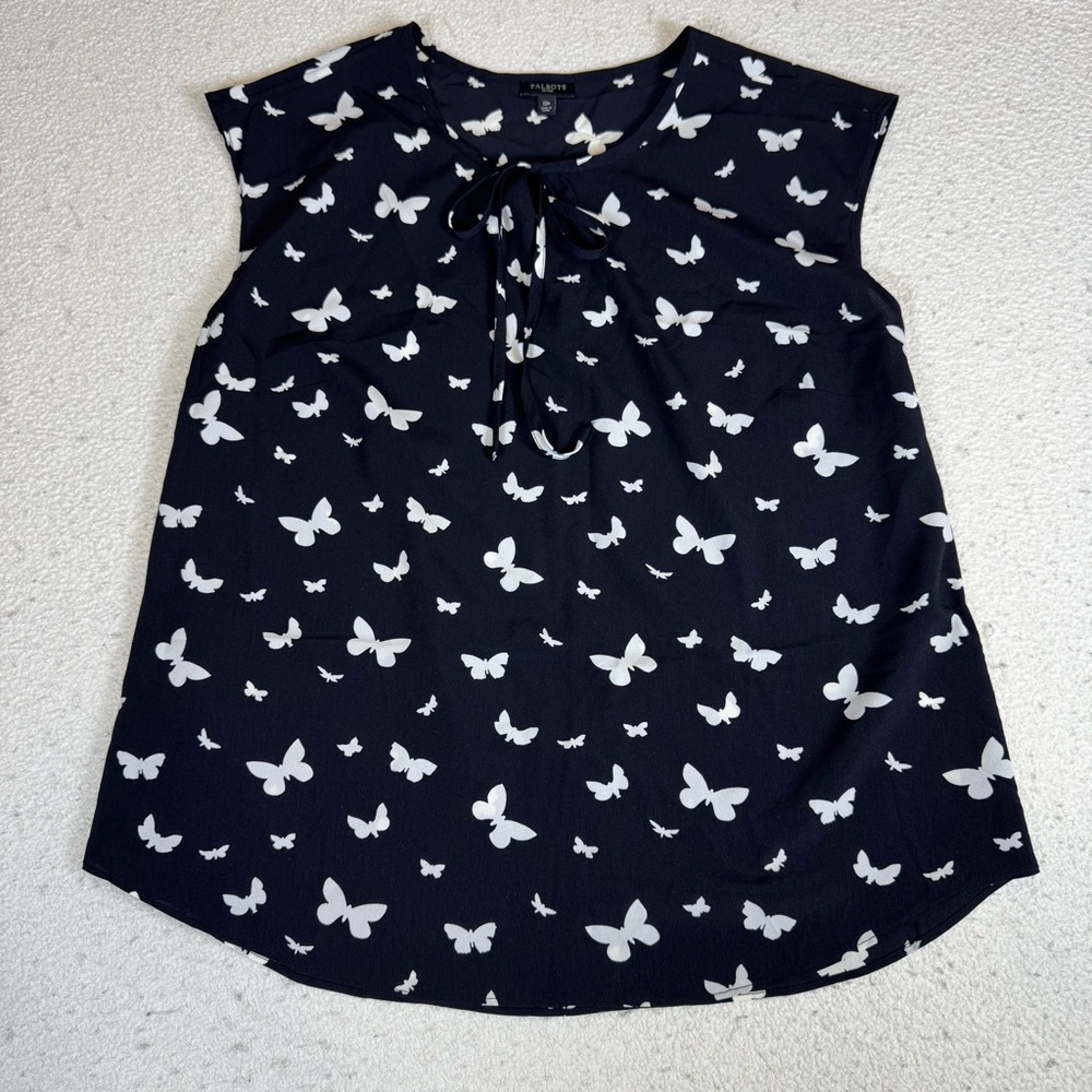 Talbots Black and White Butterfly Blouse